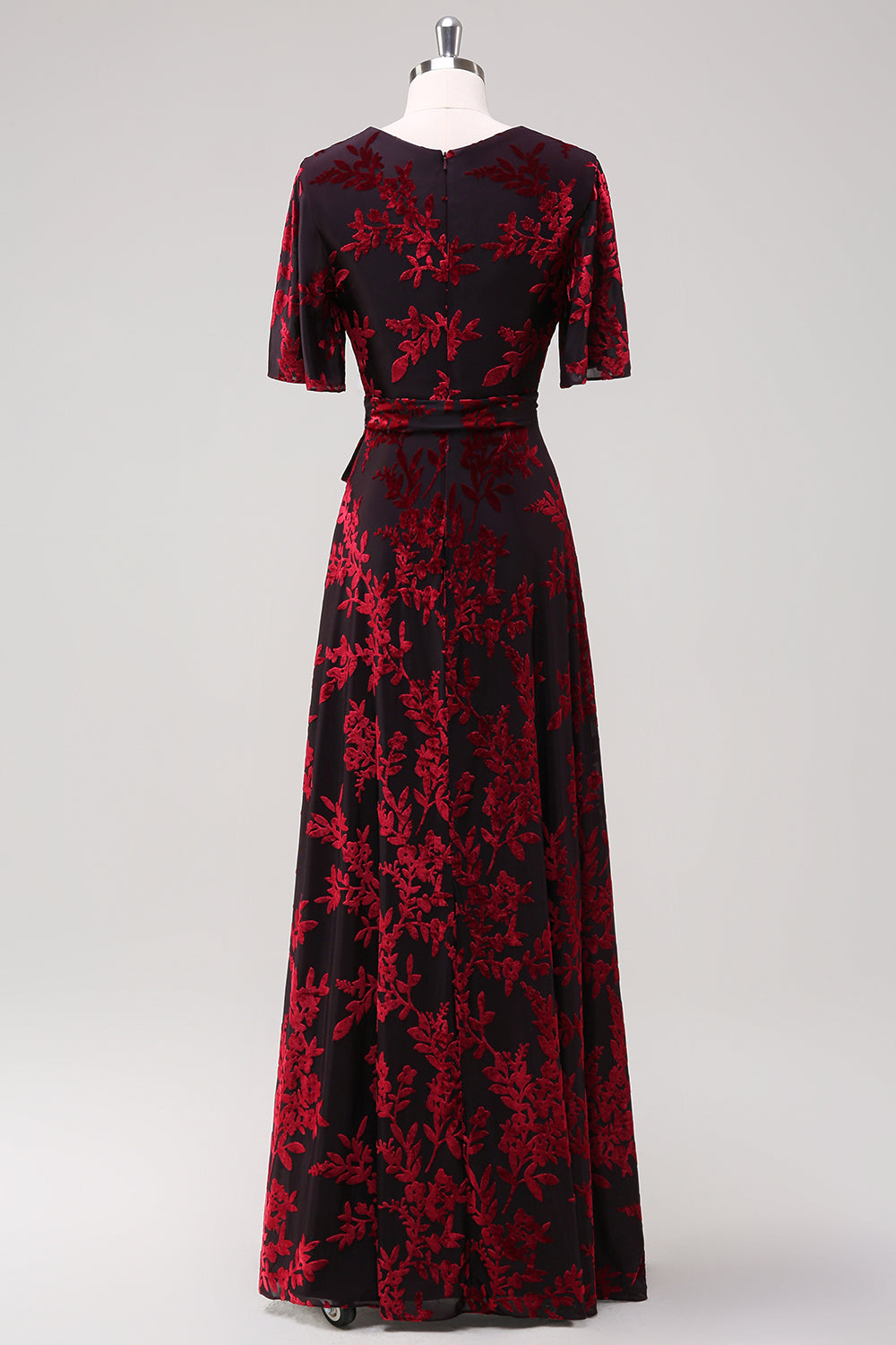Pine A-Line Velvet Burnout V-Neck Long Wedding Guest Dress