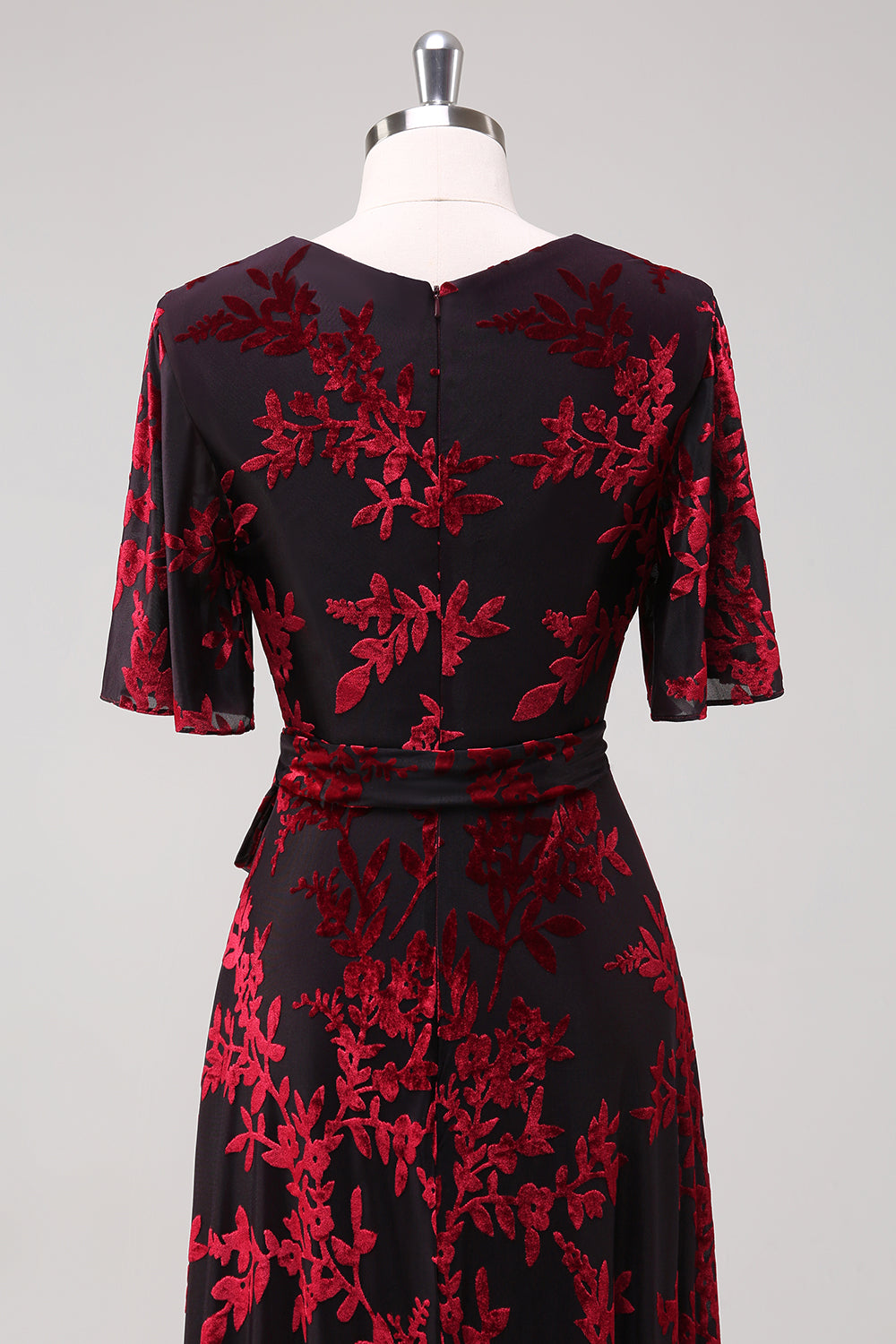 Pine A-Line Velvet Burnout V-Neck Long Wedding Guest Dress