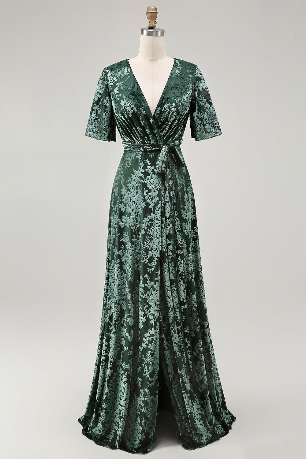 Burnout Velvet Dark Green Mother of Bride Dress