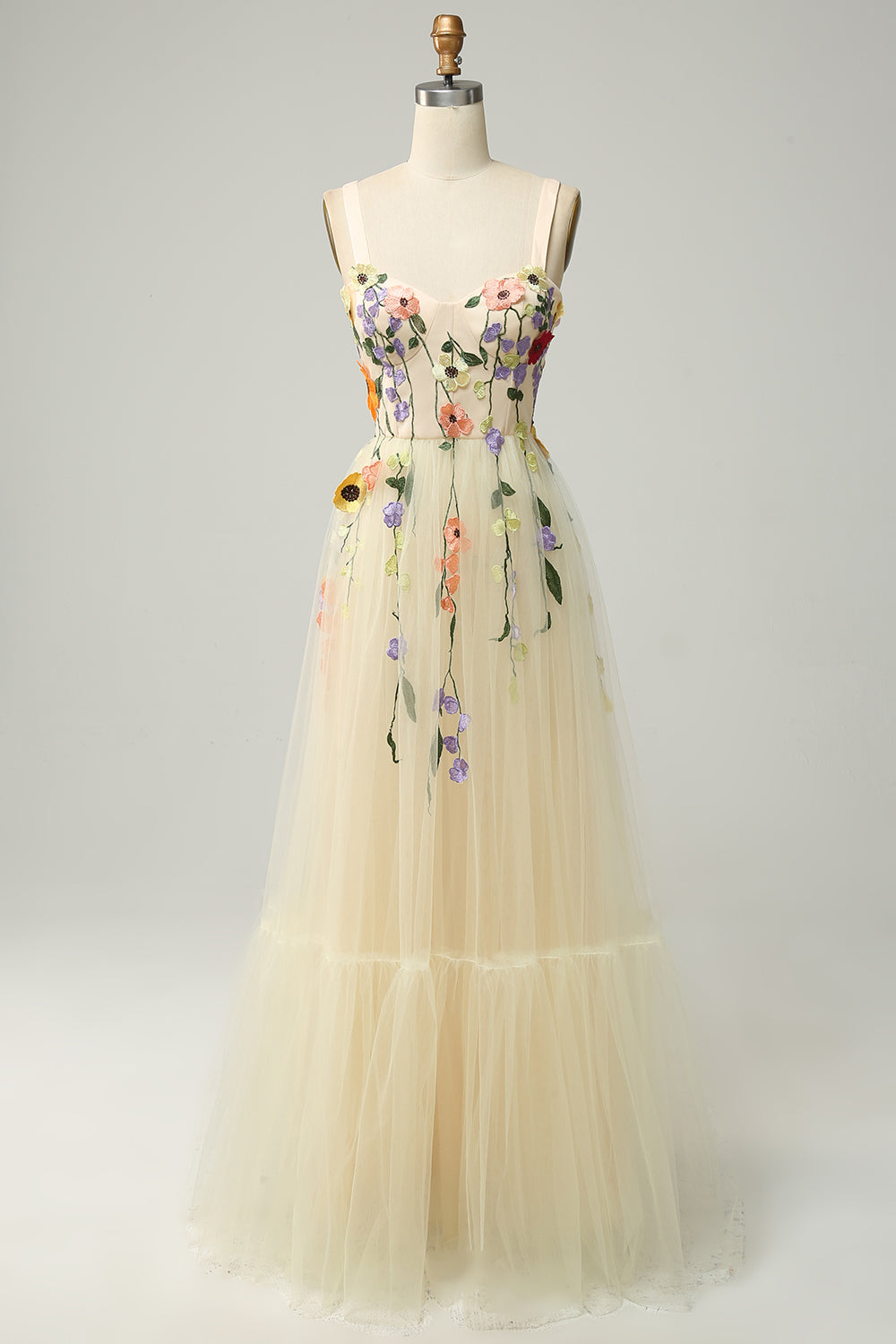 A-Line Flower Champagne Prom Dress