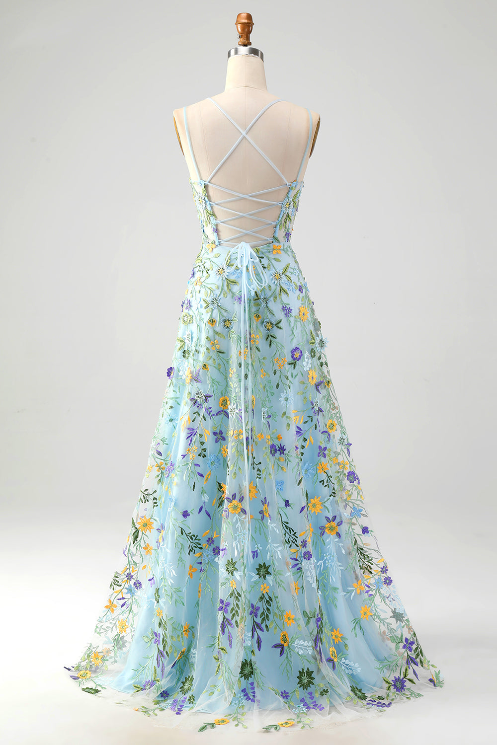 Mauve A-Line Spaghetti Straps Long Prom Dress with Appliques