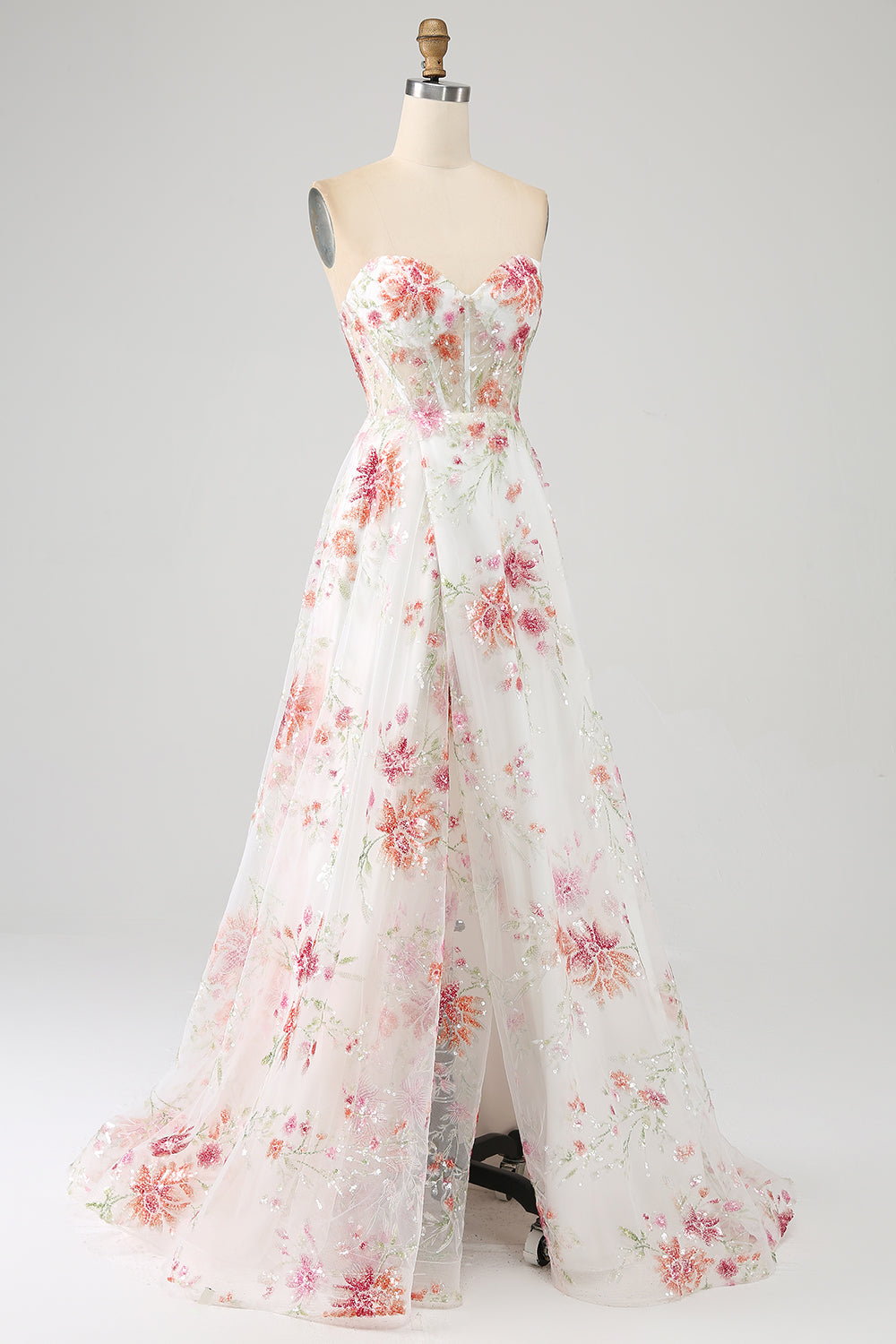 Black A-Line Flower Sequins Long Corset Prom Dress