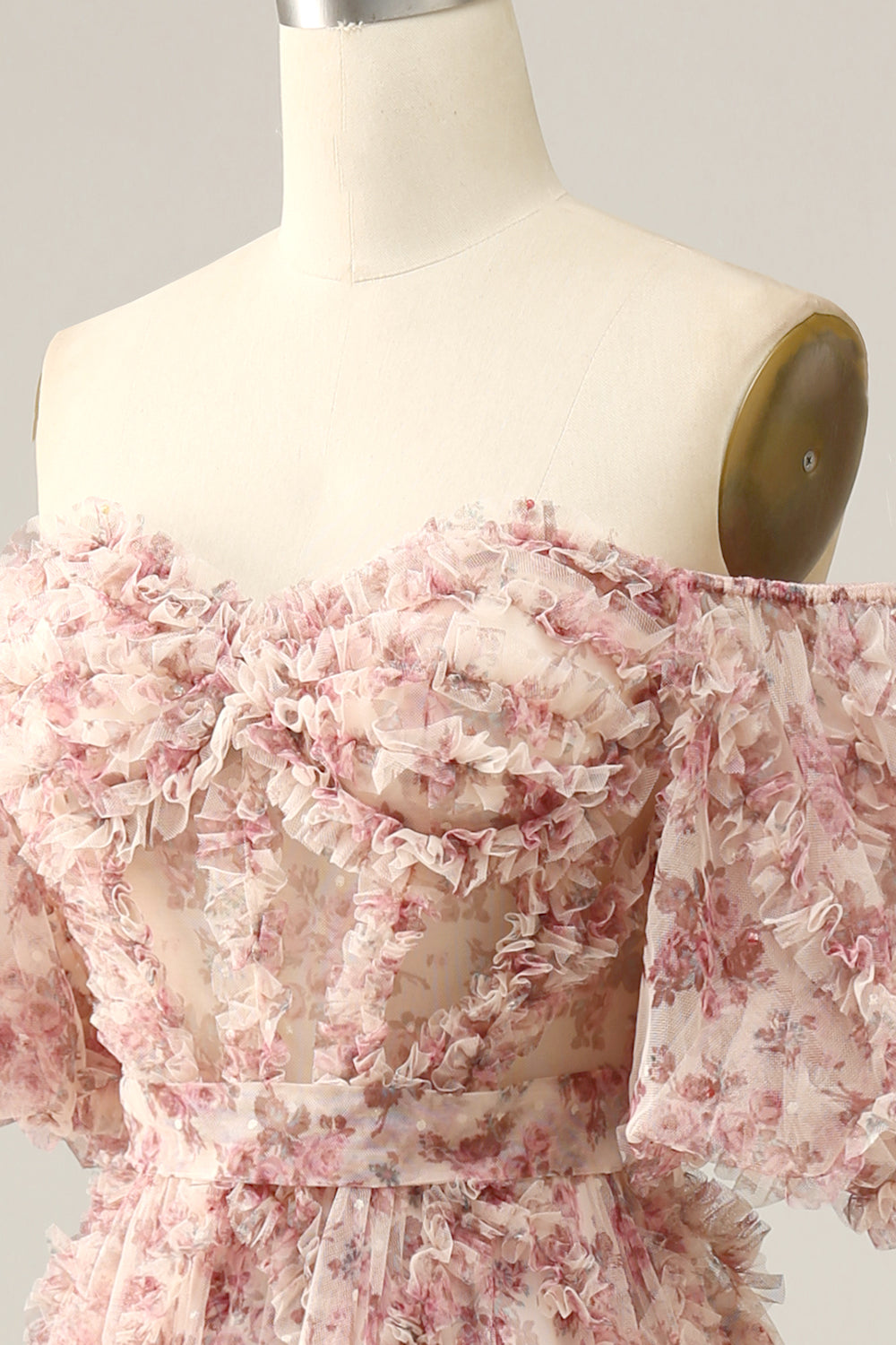 White Red Flower Princess A Line Off The Shoulder Corset Long Prom Dress