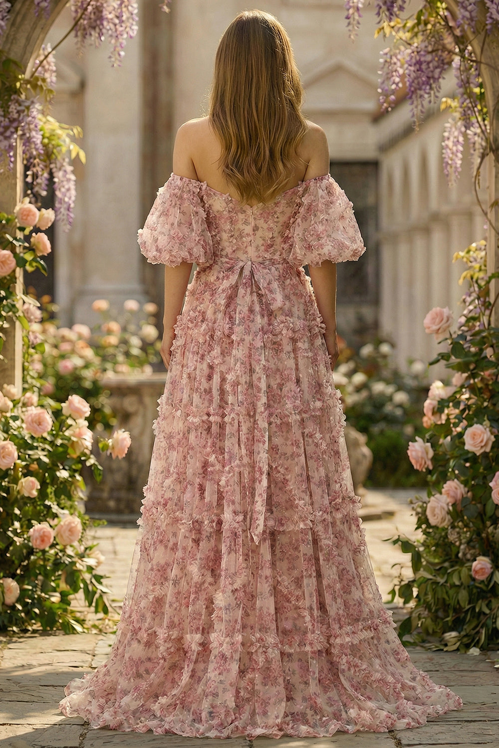 White Red Flower Princess A Line Off The Shoulder Corset Long Prom Dress