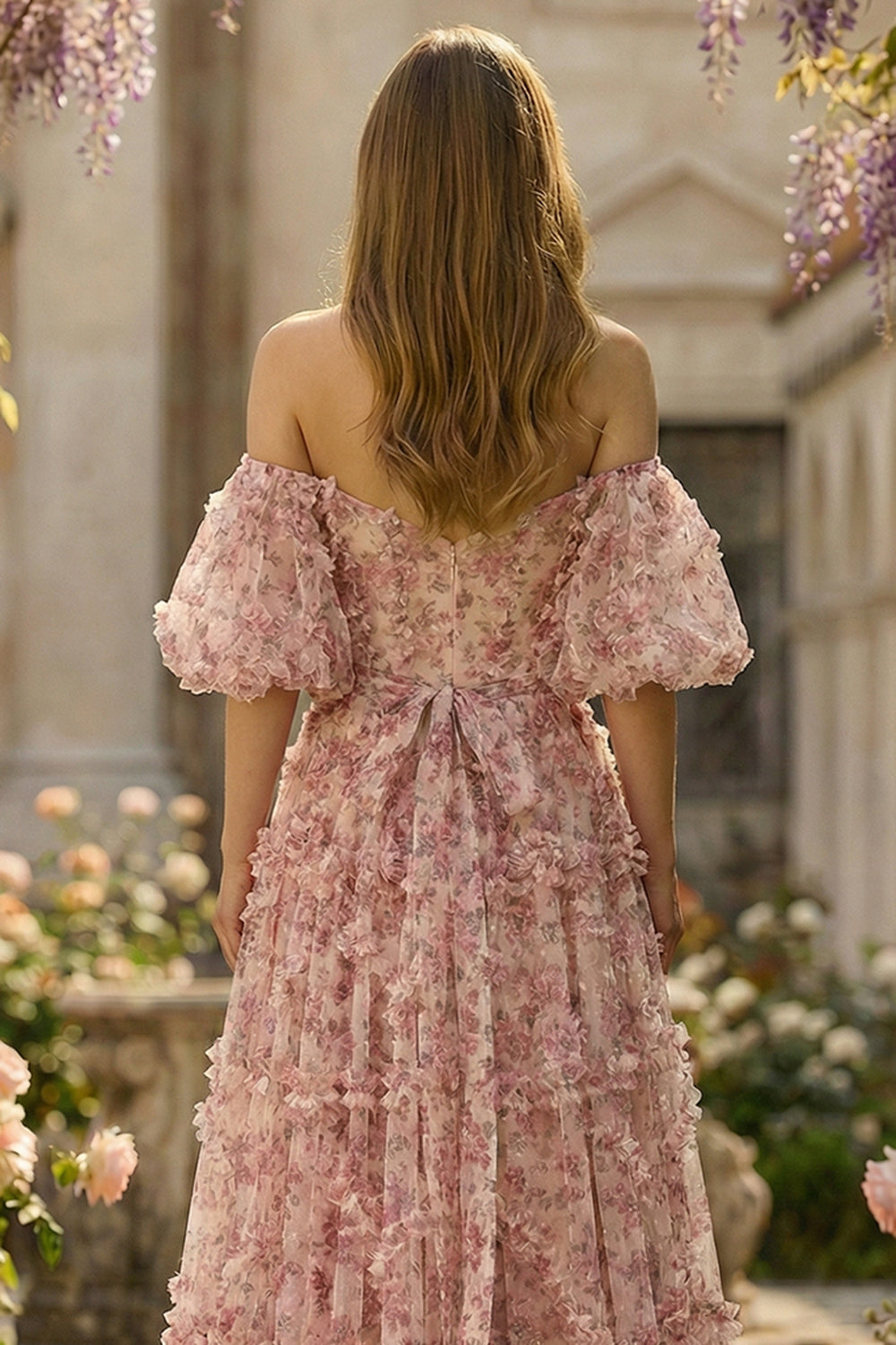 White Red Flower Princess A Line Off The Shoulder Corset Long Prom Dress