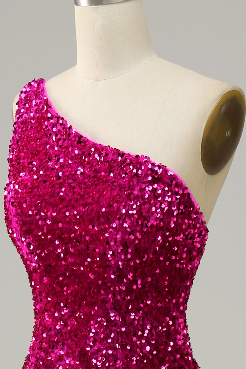 Mermaid One Shoulder Open Back Fuchsia Prom Dress