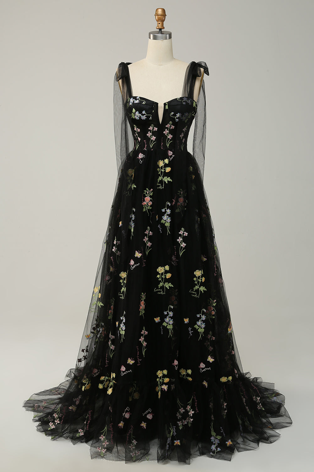 Green Embroidery Corset Long Prom Dress