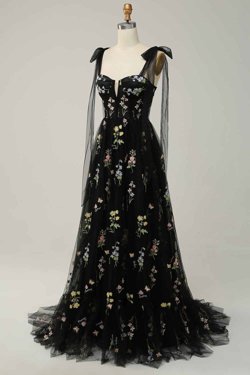 Green Embroidery Corset Long Prom Dress