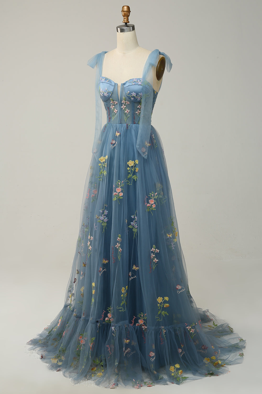 Green Embroidery Corset Long Prom Dress