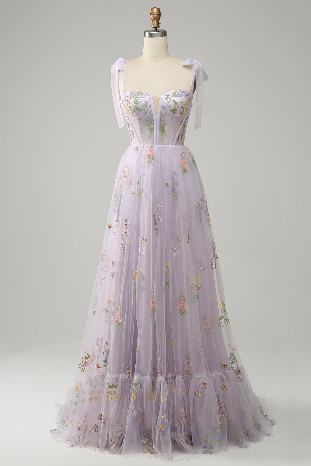 Green Embroidery Corset Long Prom Dress