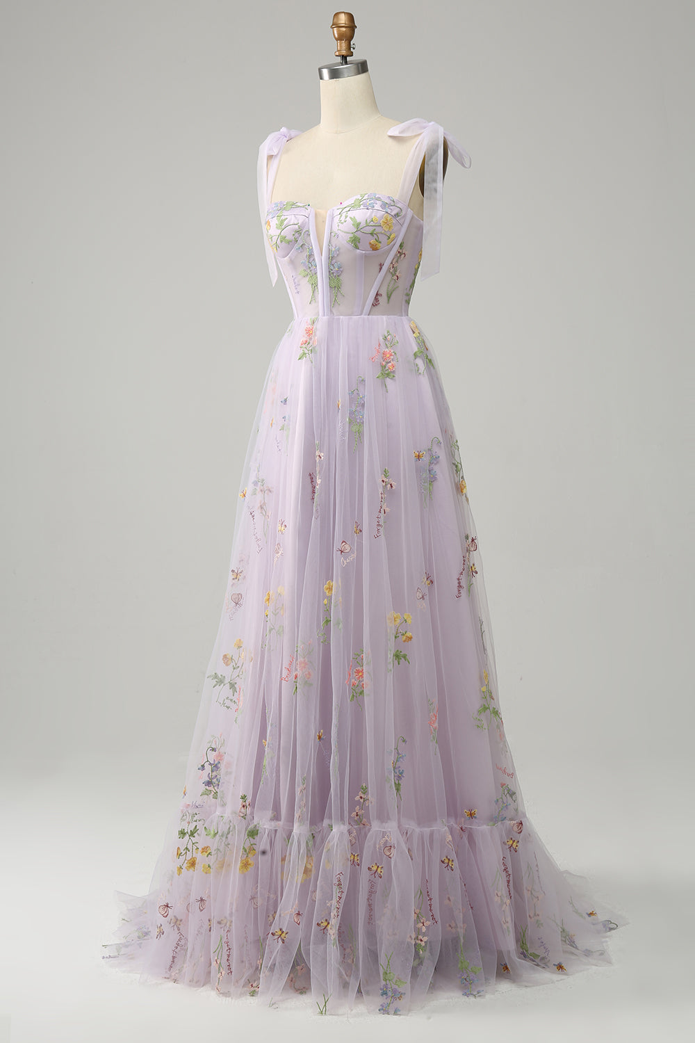 Green Embroidery Corset Long Prom Dress