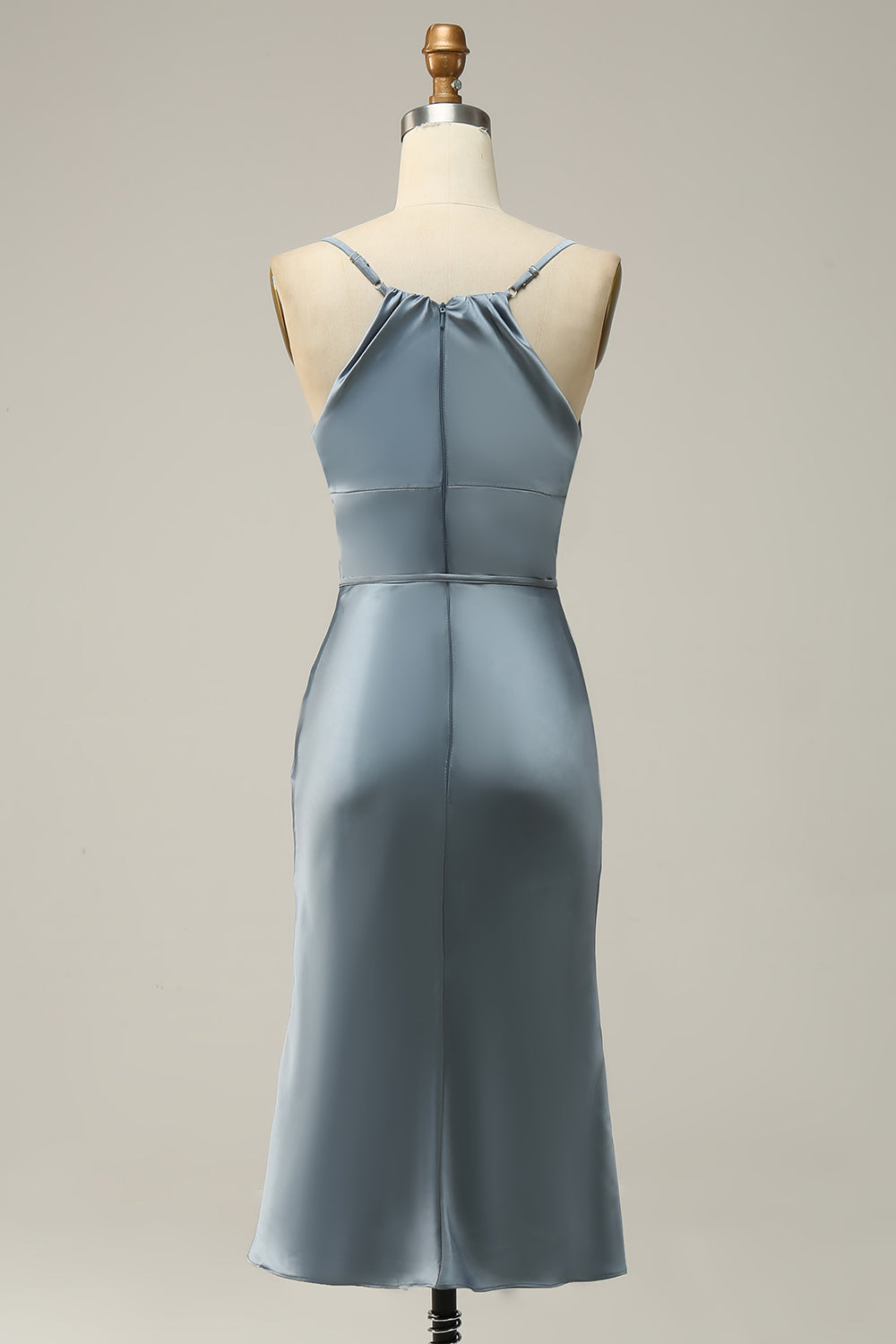 Spaghetti Straps Satin Grey Pink Prom Dress