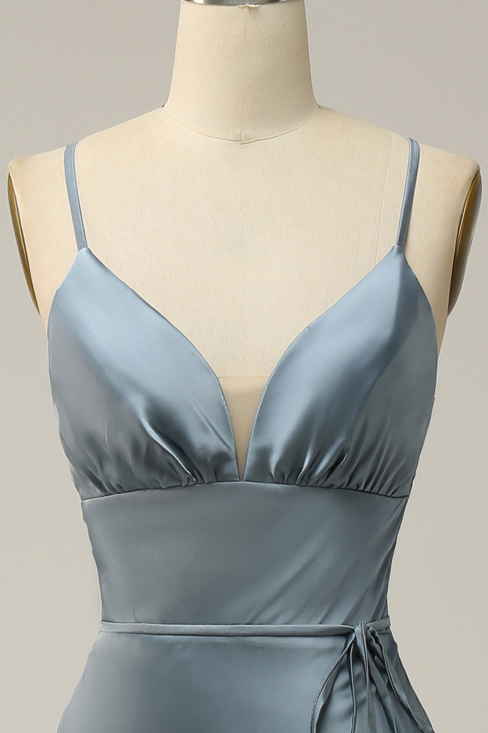 Spaghetti Straps Satin Grey Pink Prom Dress