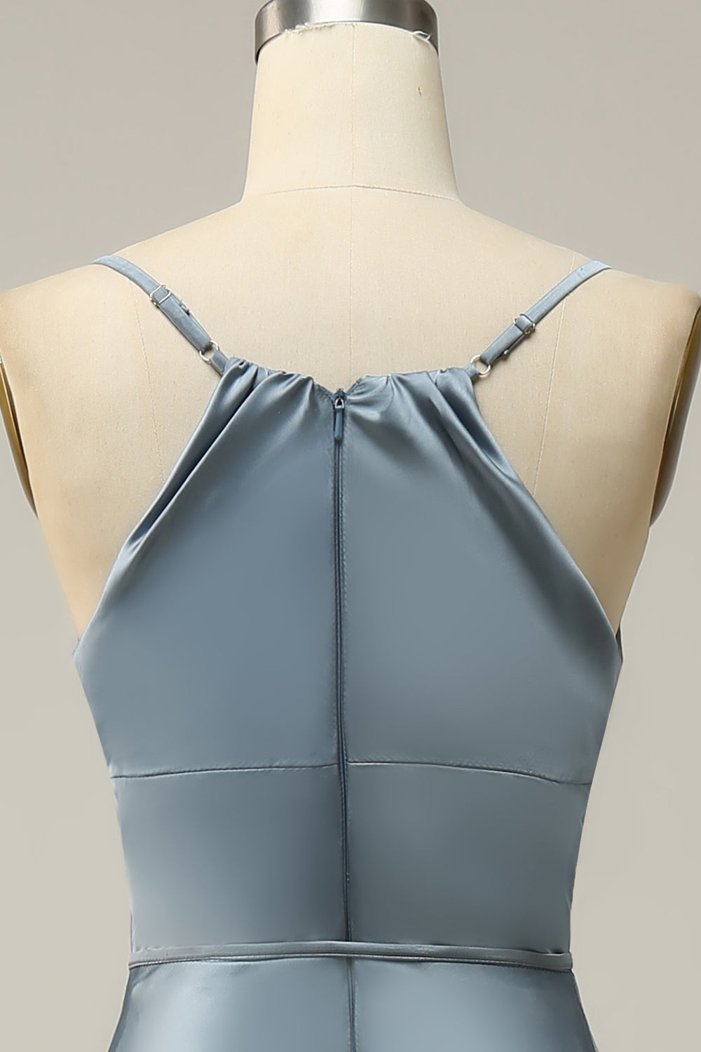 Spaghetti Straps Satin Grey Pink Prom Dress