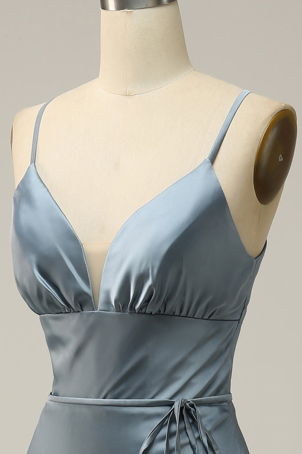 Spaghetti Straps Satin Grey Pink Prom Dress