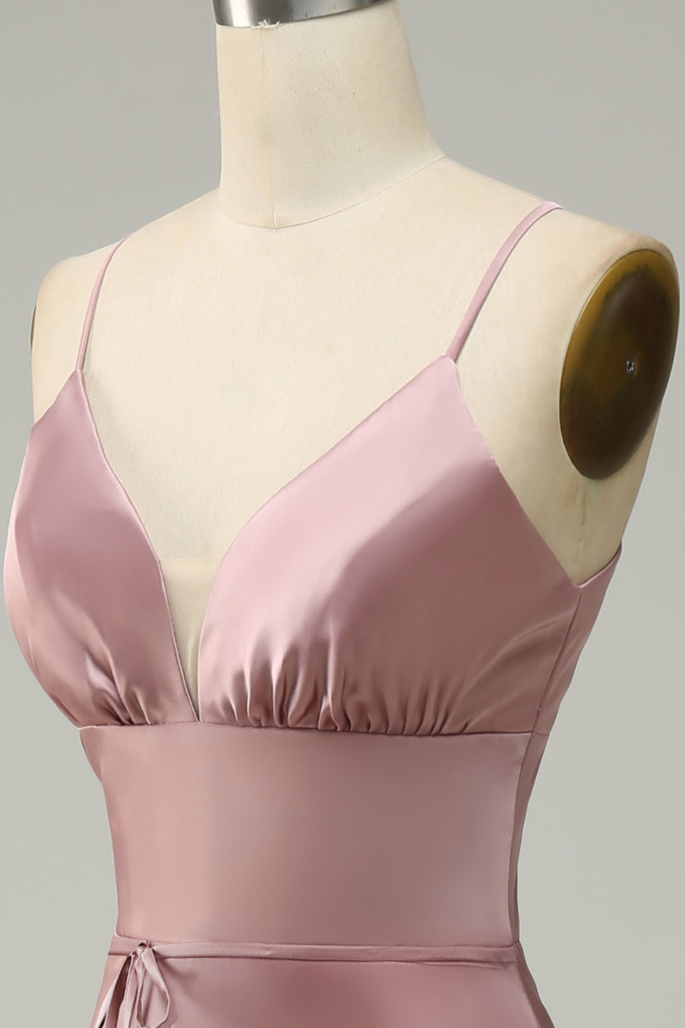Spaghetti Straps Satin Grey Pink Prom Dress