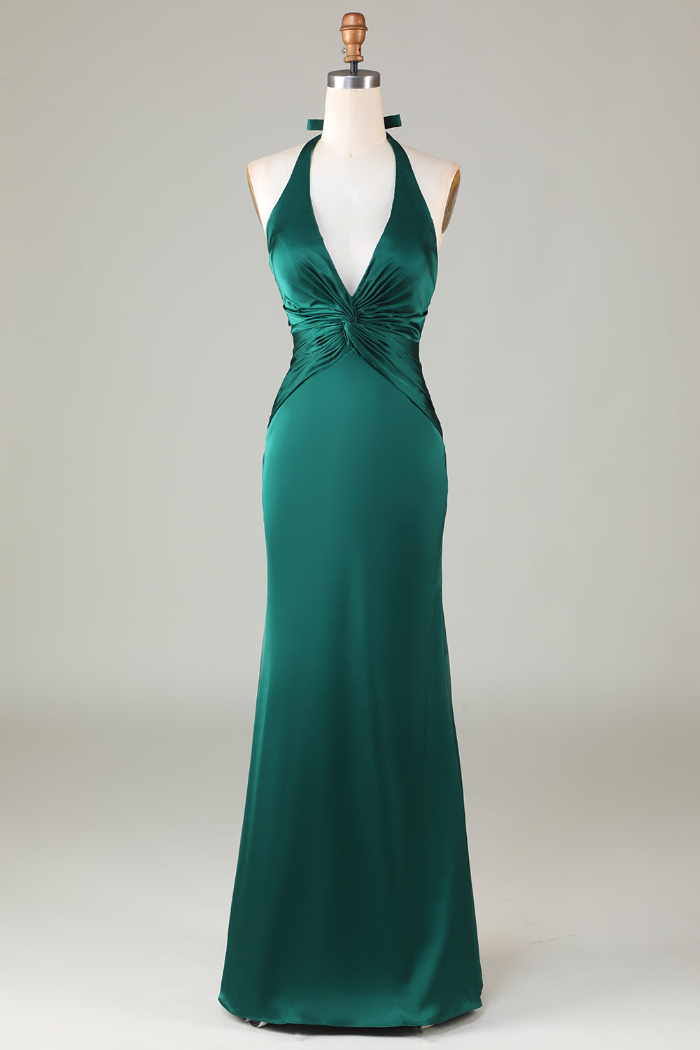 Taupe Sheath Halter Satin Long Bridesmaid Dress