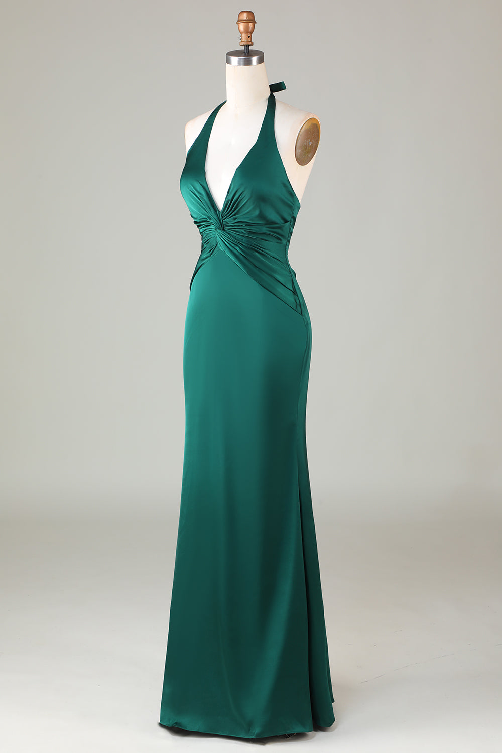Burgundy Mermaid Halter Long Satin Bridesmaid Dress
