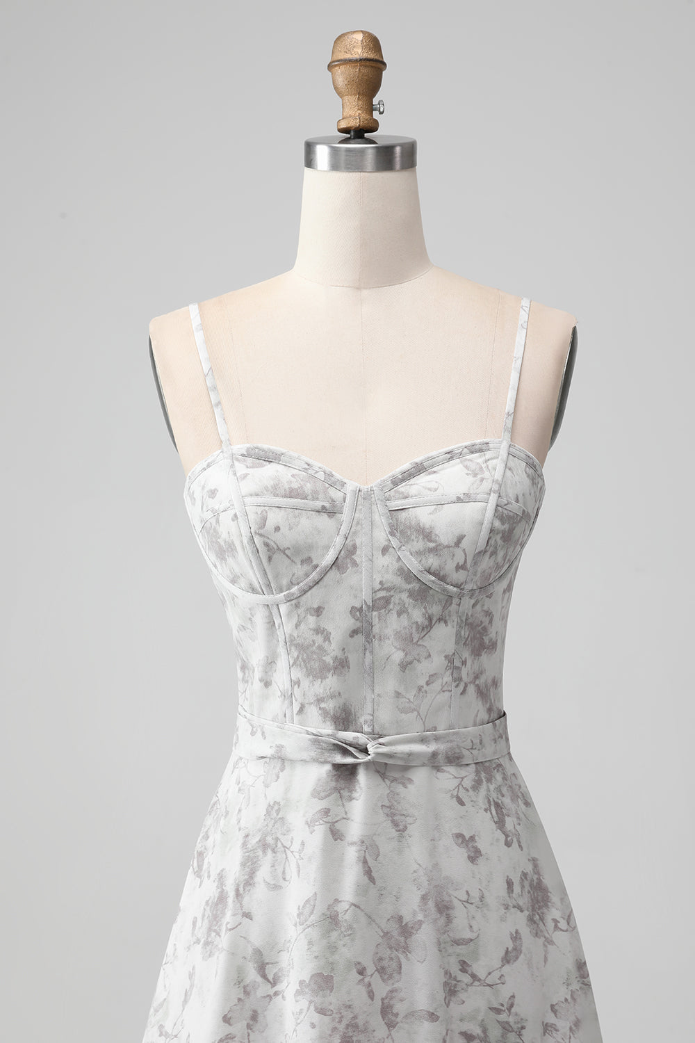 Brown Flower A-Line Spaghetti Straps Tiered Lace-up Back Long Bridesmaid Dress
