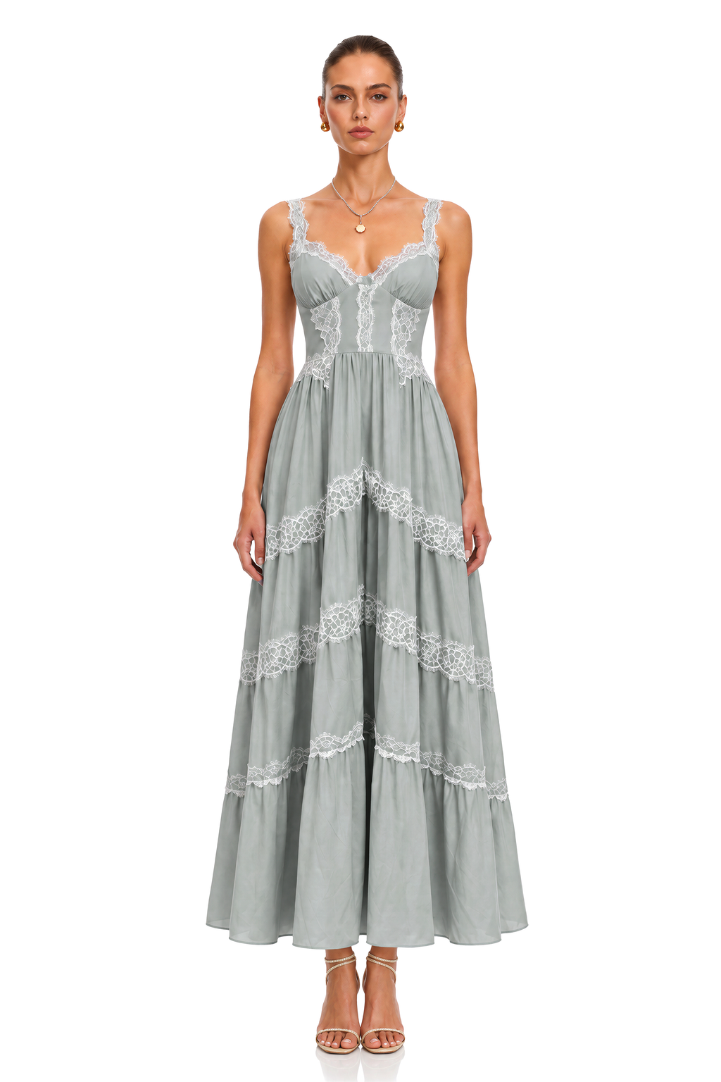 Zainab Blue Lace Corset Spaghetti Strap Midi Dress