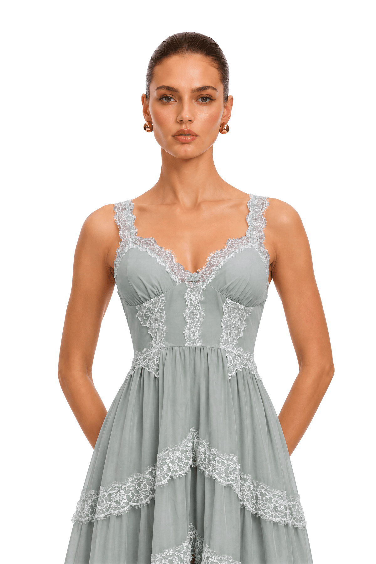 Zainab Blue Lace Corset Spaghetti Strap Midi Dress