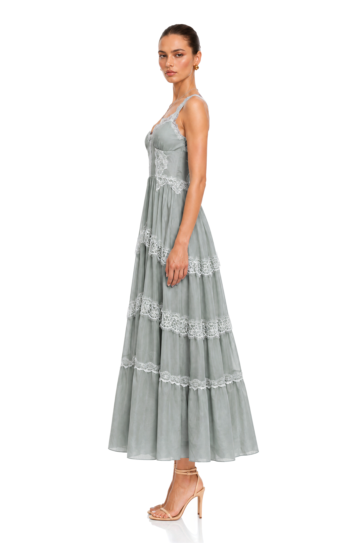Zainab Blue Lace Corset Spaghetti Strap Midi Dress