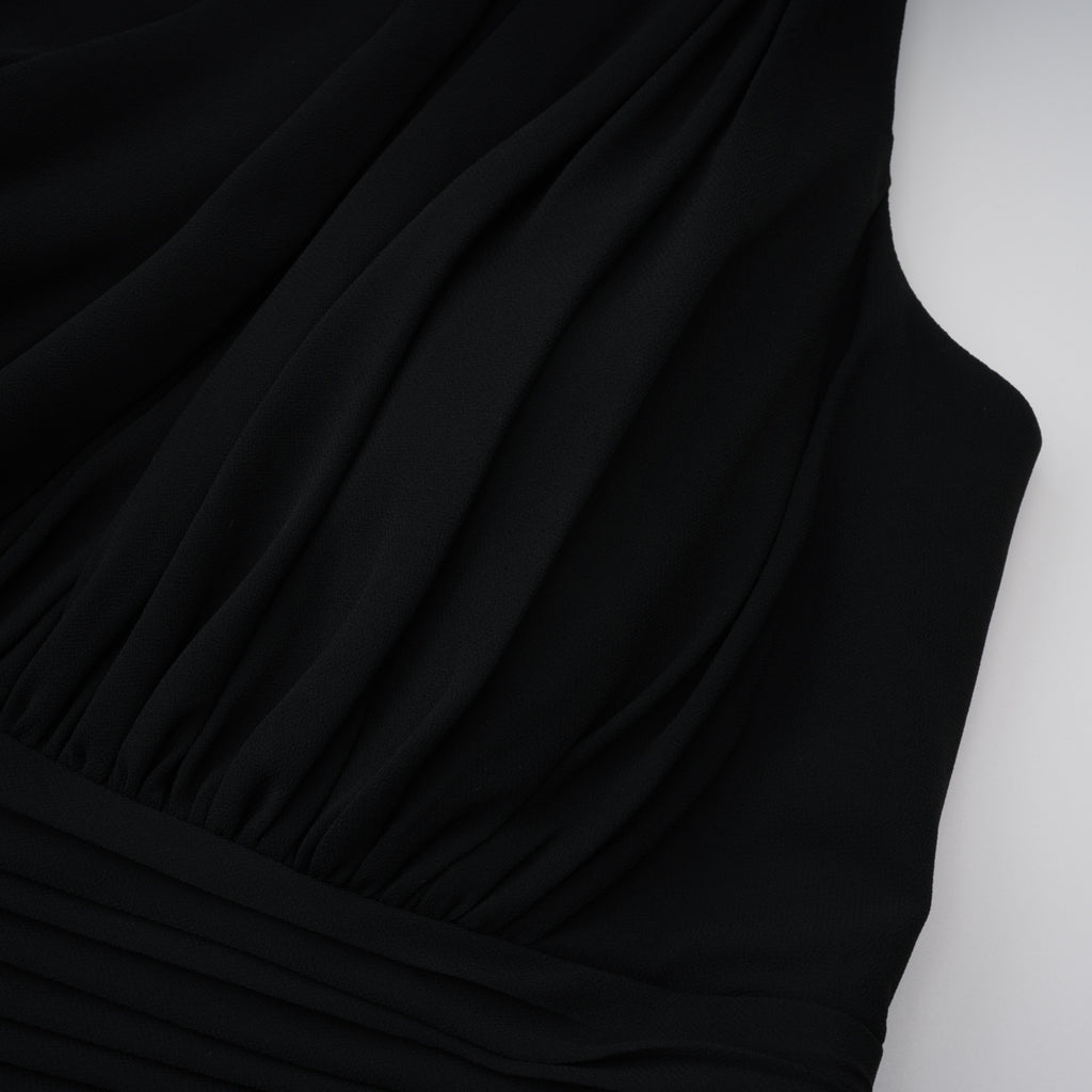 Zeliha Black One Shoulder Cross Front Ruched Maxi Dress