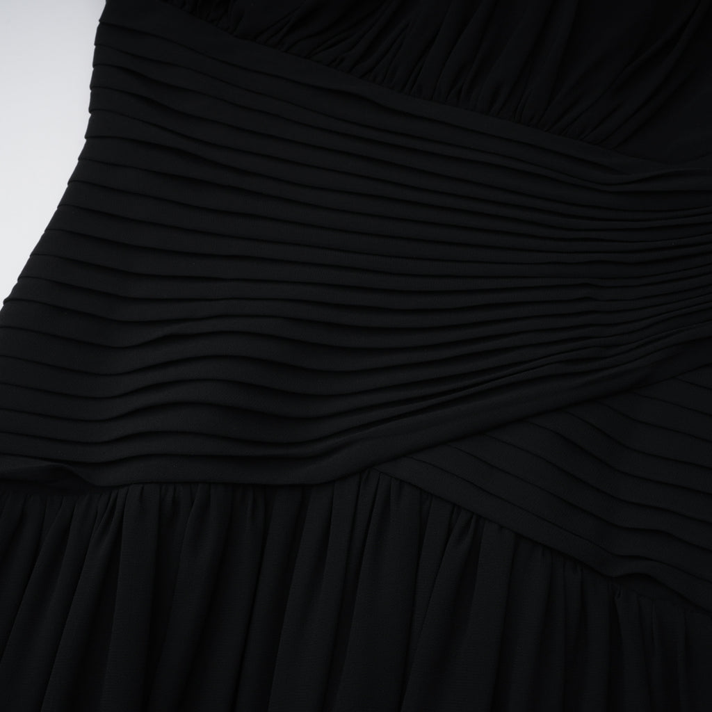 Zeliha Black One Shoulder Cross Front Ruched Maxi Dress