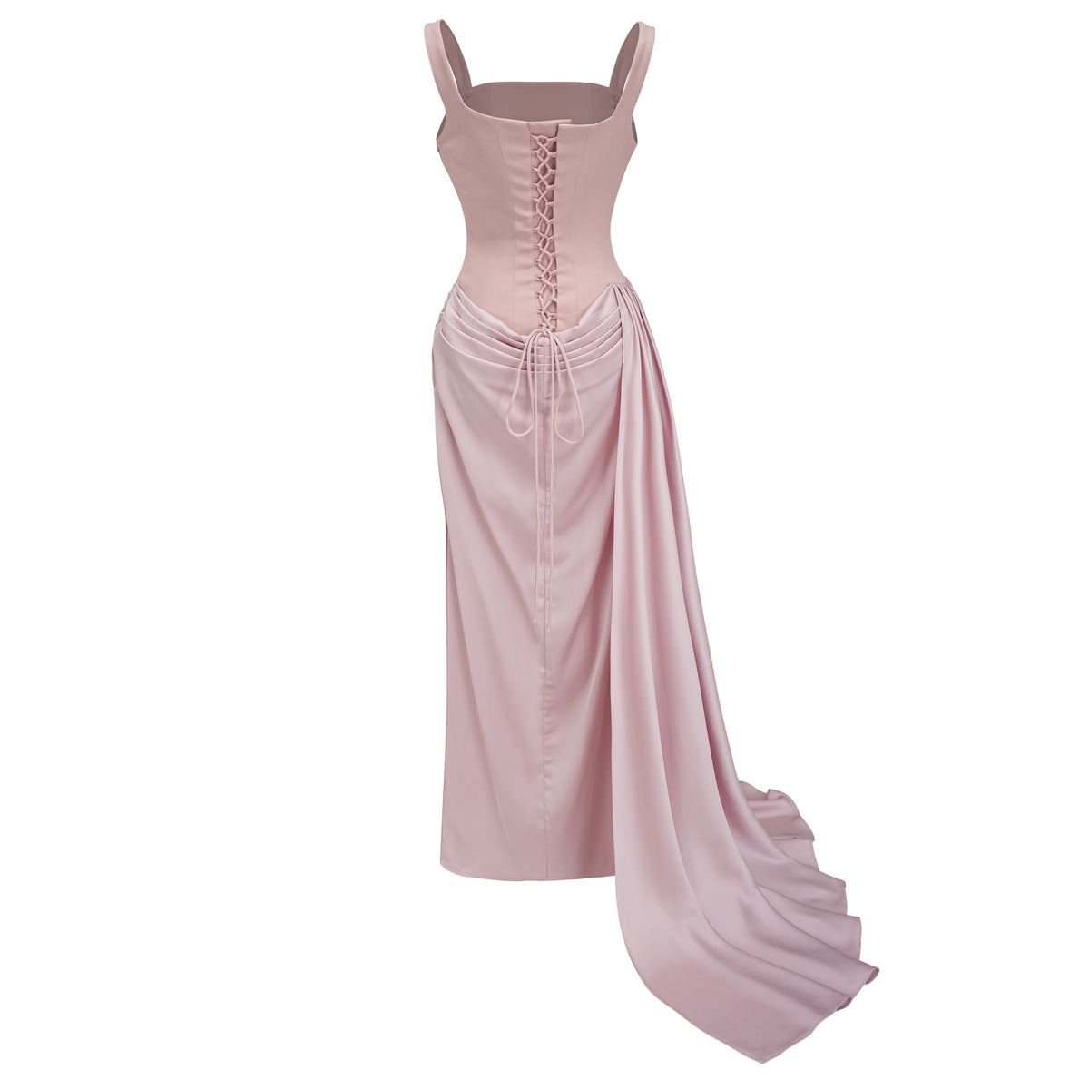 Zinnia Pink Ruched Maxi Dress with Bow Straps