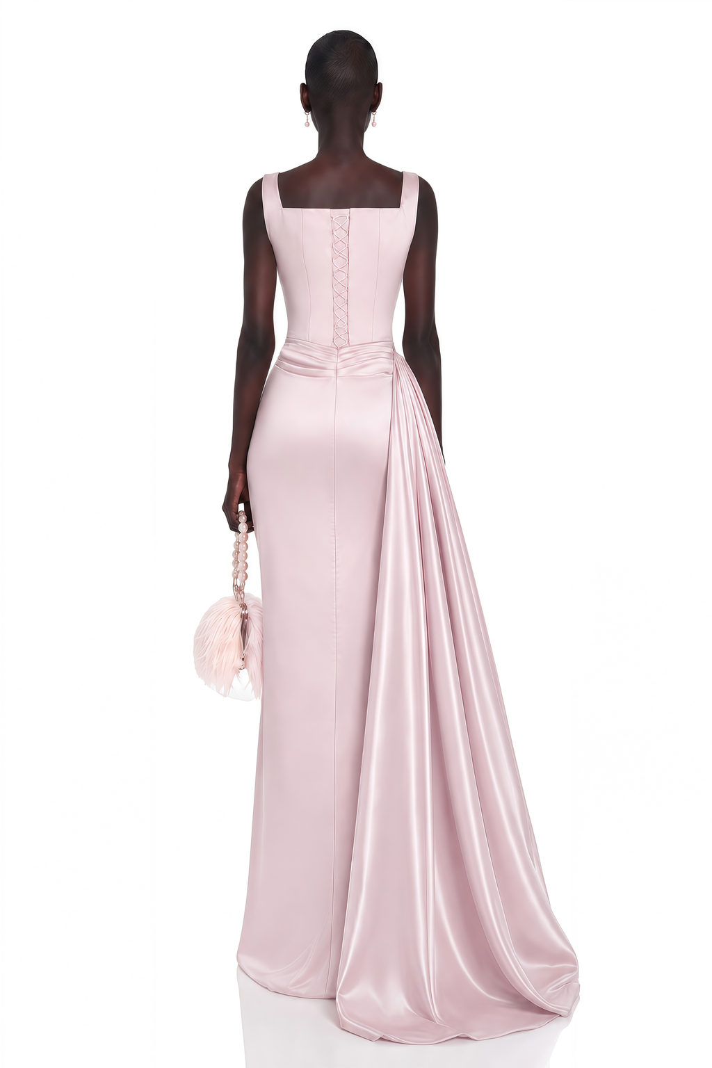 Zinnia Pink Ruched Maxi Dress with Bow Straps