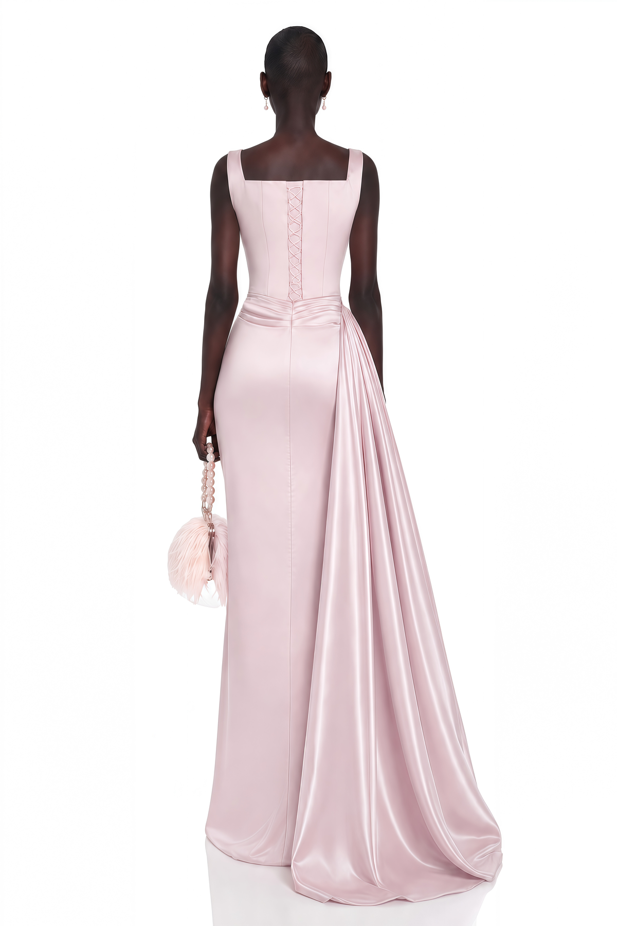 Zinnia Pink Ruched Maxi Dress with Bow Straps