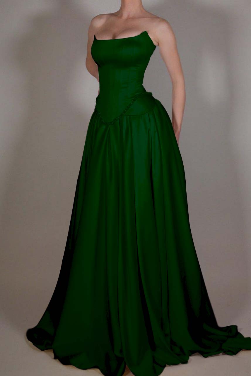 Exquisite Satin Ivory Sleeveless Strapless Long Pleated Prom Dress with Beadings