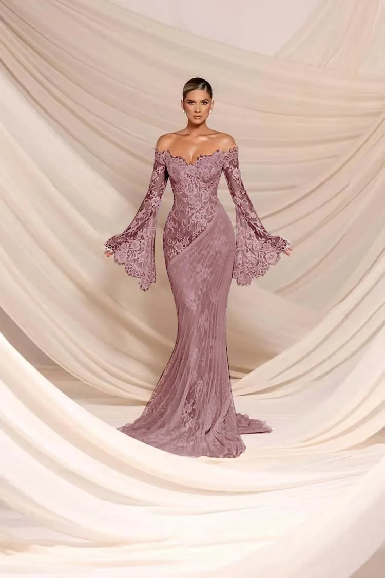 Charming White Lace Bateau Neck Long Sleeves Mermaid Wedding Dress