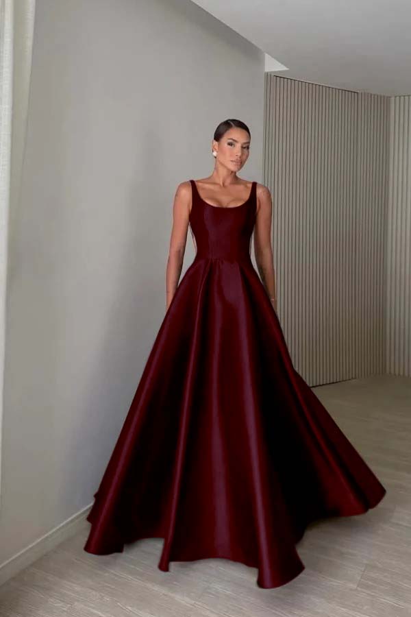 Elegant Satin Wide Shoulder Straps Sleeveless Backless Prom Dress