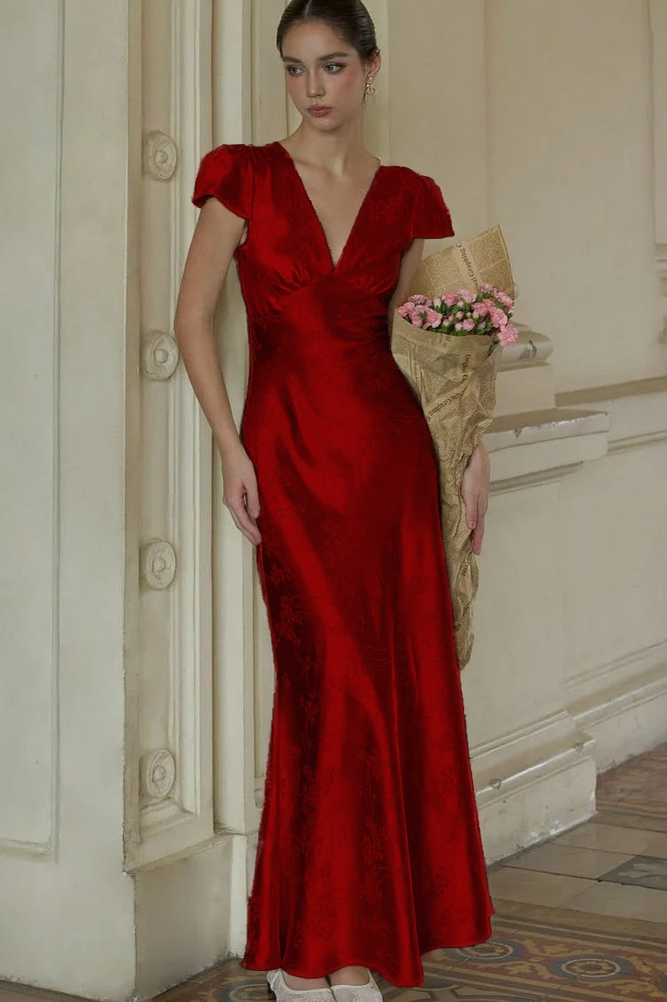 Stunning Silver Satin Sleeveless V Neck Long Prom Dress with Print