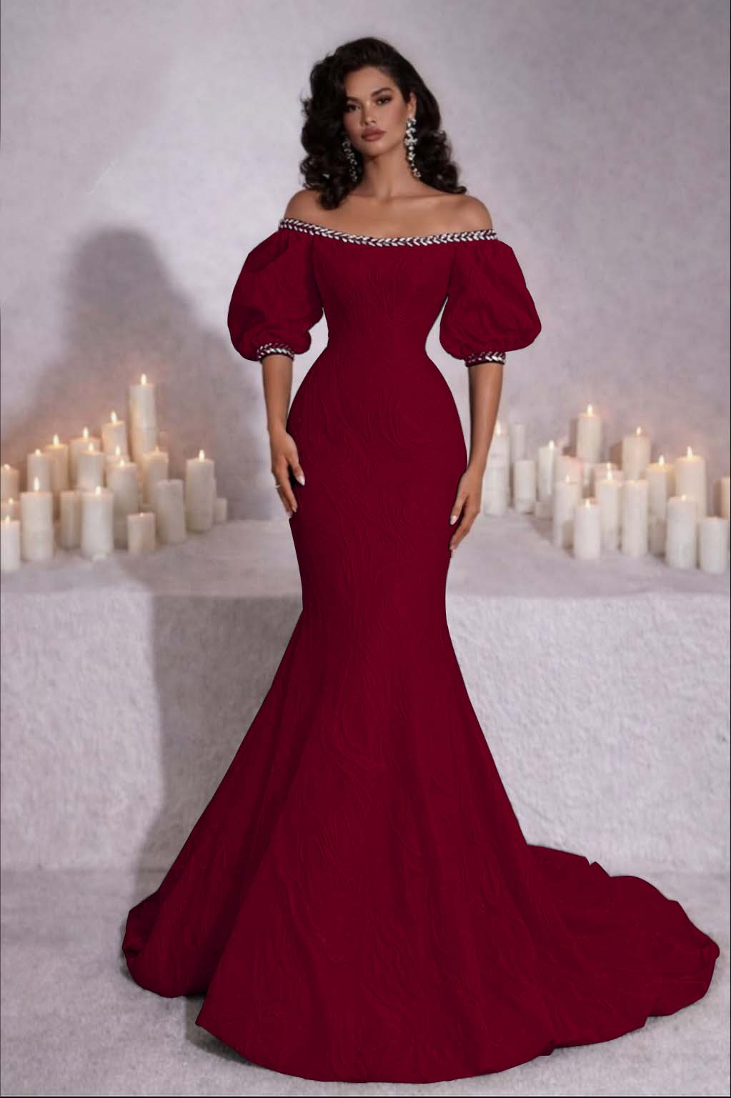 Stunning Black Strapless Off the Shoulder Bubble Sleeves Sweep Prom Dress