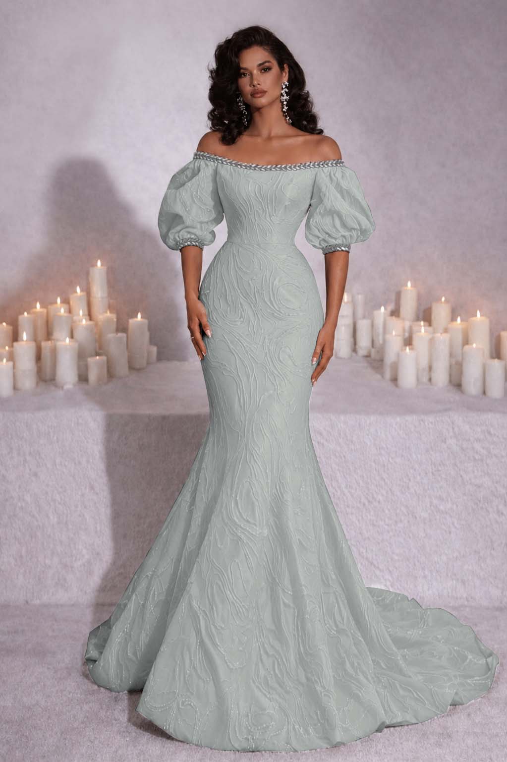 Stunning Black Strapless Off the Shoulder Bubble Sleeves Sweep Prom Dress
