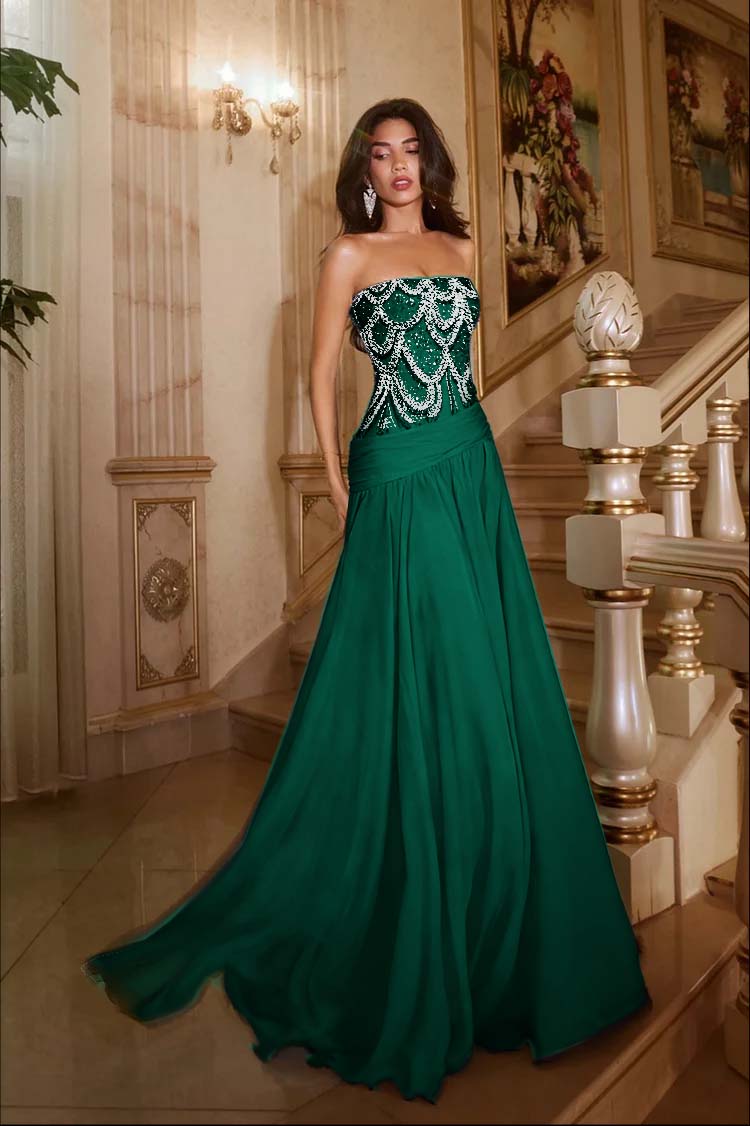 Exquisite DarkNavy Chiffon Sleeveless Strapless Prom Dress with Sequins