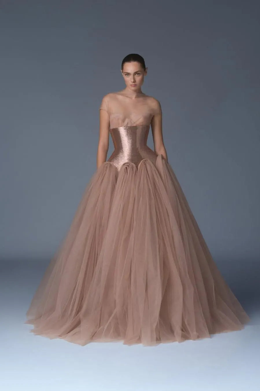 Stunning Dusty Rose Tulle Sleeveless Sweetheart Long Prom Dress with Corset