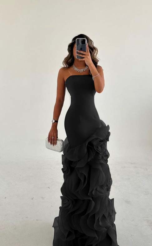 Amazing Dusty Blue Sleeveless Strapless Long Prom Dress with Ruffles