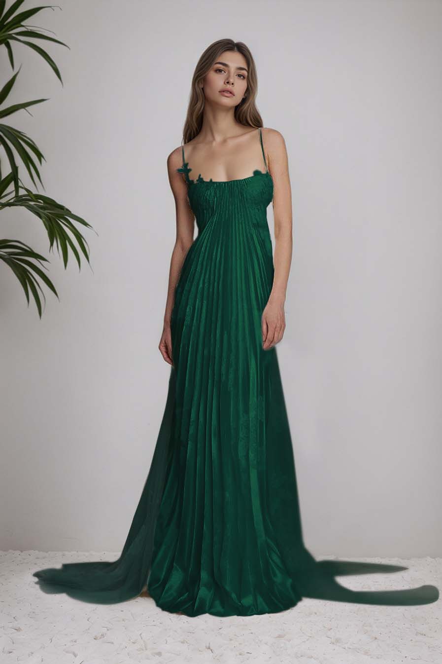 Beautiful Satin Sleeveless Spaghetti Strap Long Prom Dress With Appliques