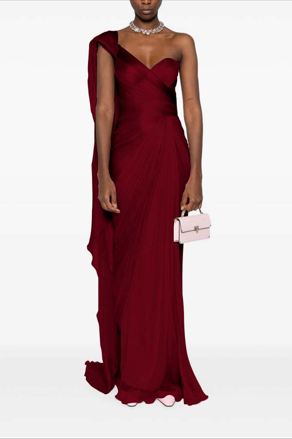 Charming Pink One Shoulder Sleeveless Pleated Prom Dress with Train