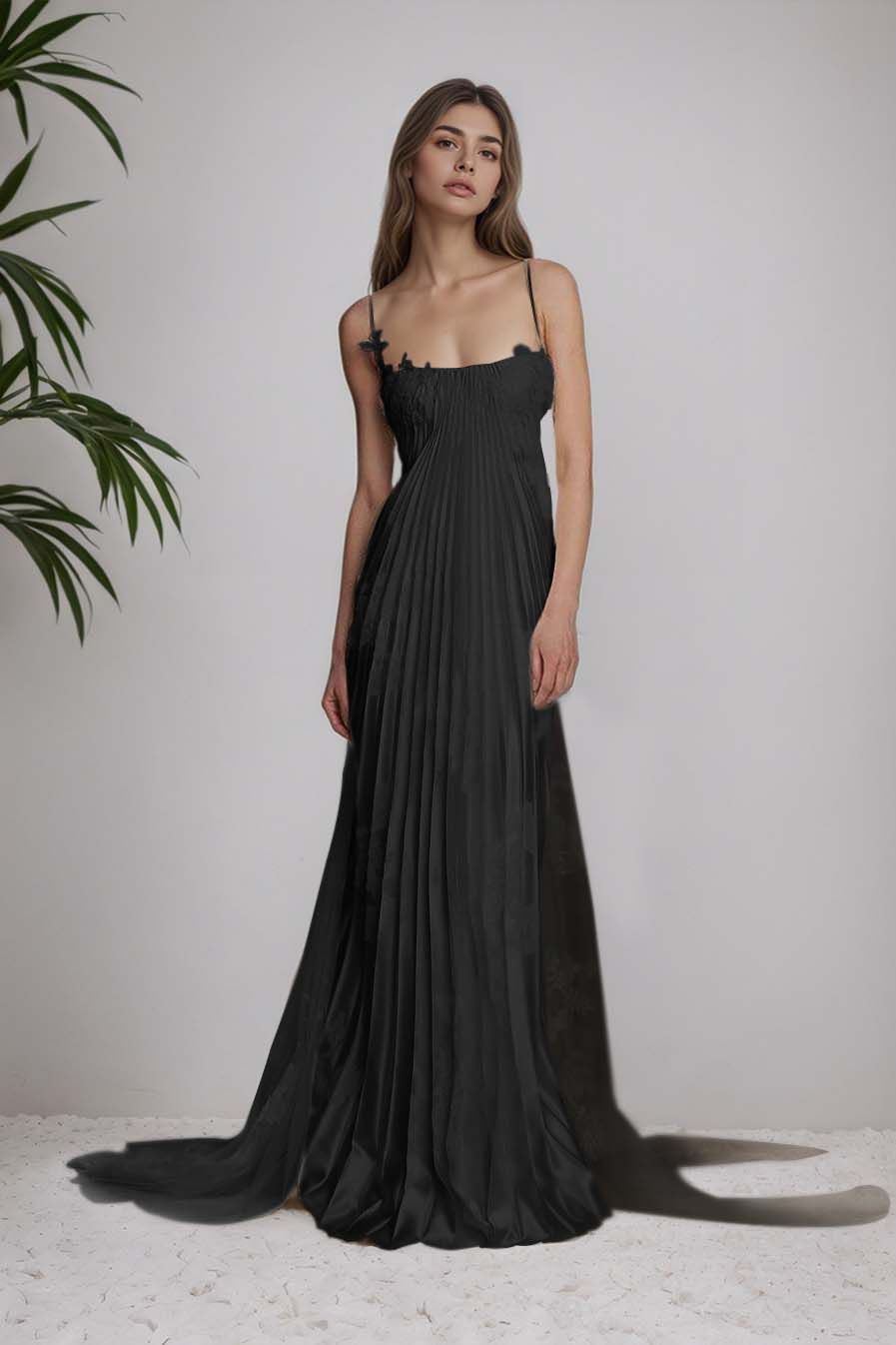 Beautiful Satin Sleeveless Spaghetti Strap Long Prom Dress With Appliques