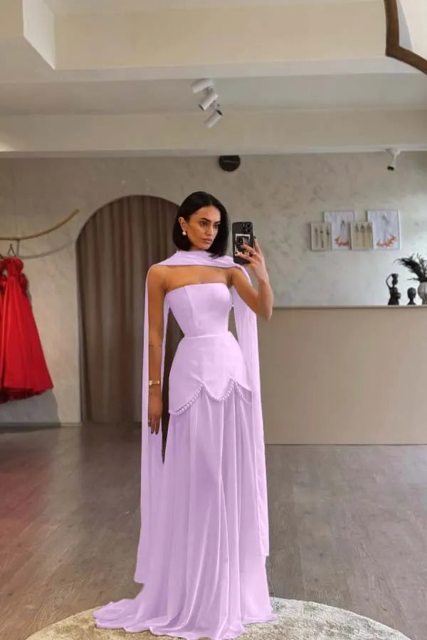 Glamorous White Satin Strapless Sleeveless Long Pleated Prom Dress with Beadings