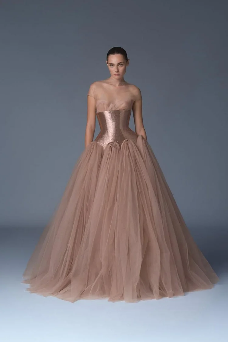 Stunning Dusty Rose Tulle Sleeveless Sweetheart Long Prom Dress with Corset