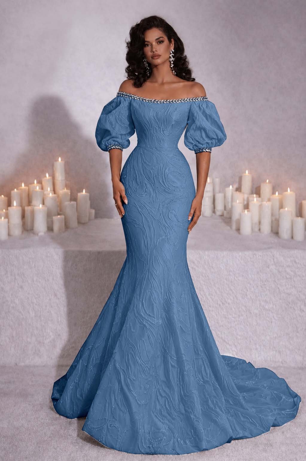 Stunning Black Strapless Off the Shoulder Bubble Sleeves Sweep Prom Dress