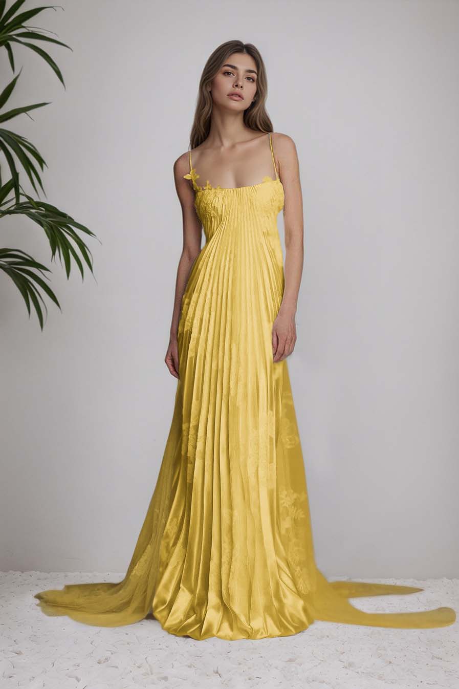 Beautiful Satin Sleeveless Spaghetti Strap Long Prom Dress With Appliques