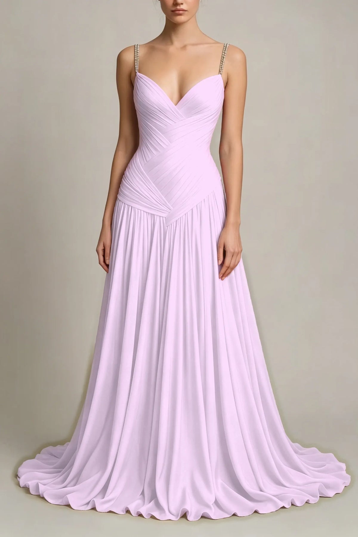 Charming Dusty Blue Sleeveless Spaghetti Strap Long Prom Dress with V Neck