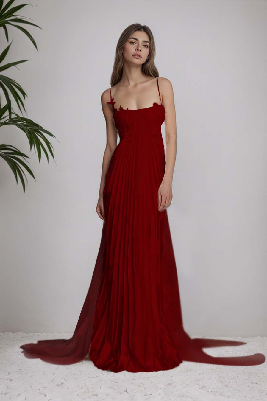 Beautiful Satin Sleeveless Spaghetti Strap Long Prom Dress With Appliques