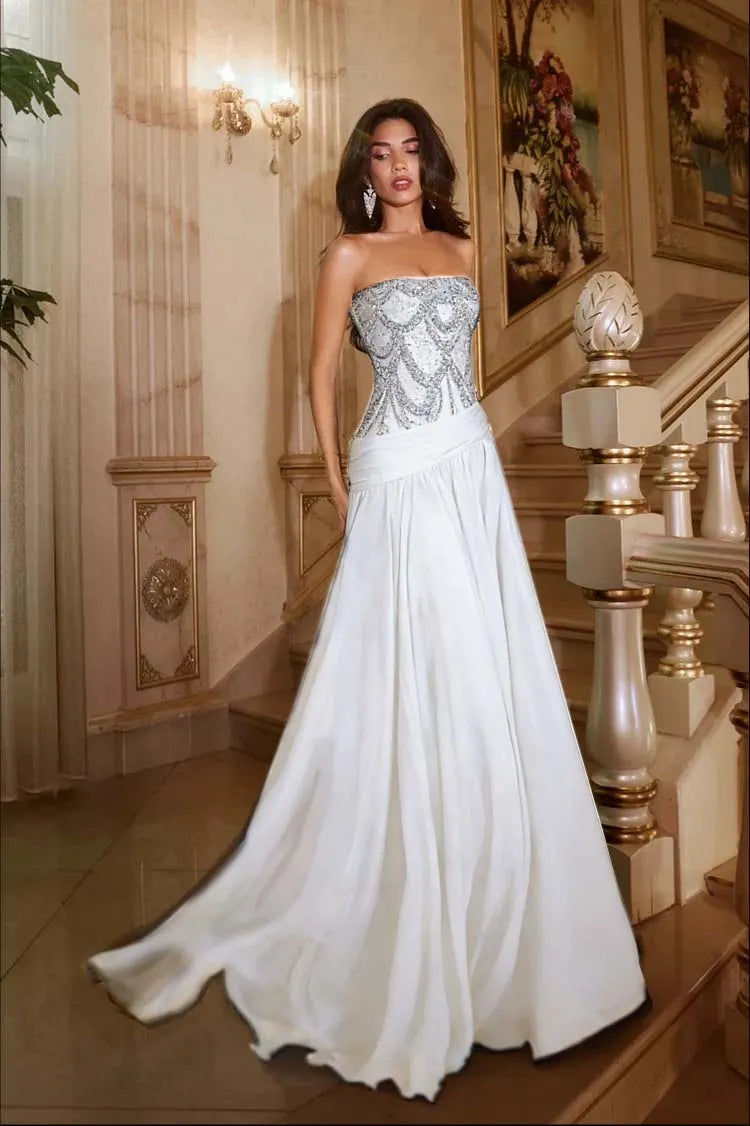 Exquisite DarkNavy Chiffon Sleeveless Strapless Prom Dress with Sequins